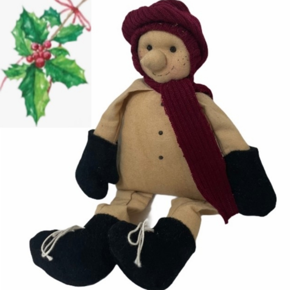 Snowman Whimsical Cheerful Sitters Handmade Christmas Rustic Vintage Cottage